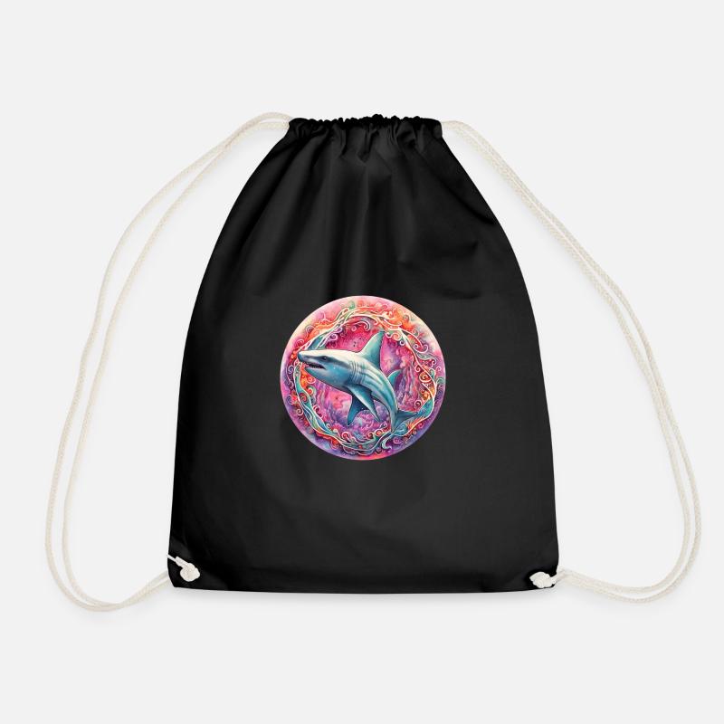 Colorful shark - Drawstring Bag - black