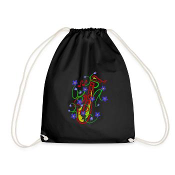 Floral pattern with playful saxophone design - Drawstring Bag - black - Front
