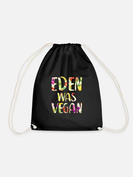 Vegan Vegetarian Christian Bible Eden was vegan - Drawstring Bag - black