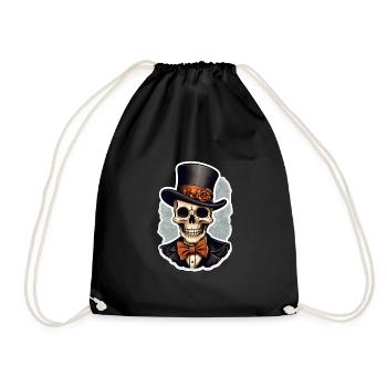 Totenkopf mit Zylinder Halloween - Turnbeutel - Schwarz - Vorne