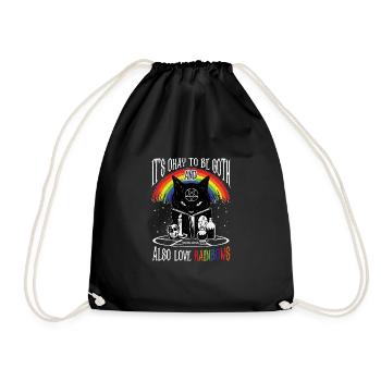 LGBT Goth Rainbows Black Cat Pentagram Pentacle - Drawstring Bag - black - Front