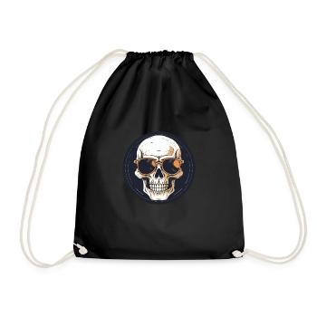 Schädel mit Sonnenbrille, Totenkopf, Skelett - Turnbeutel - Schwarz - Vorne