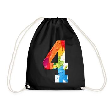 COLORED NUMBER 4 COLORFUL 4TH BIRTHDAY - Drawstring Bag - black - Front