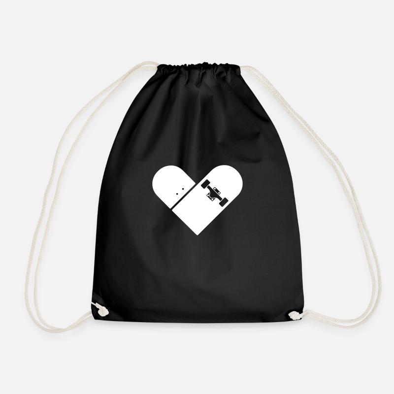 Minimal Skateboard - Heart Logo Design / Icon - Drawstring Bag - black