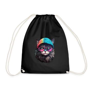 Chat cool avec chapeau et lunettes de soleil - Sac de sport léger - noir - Devant