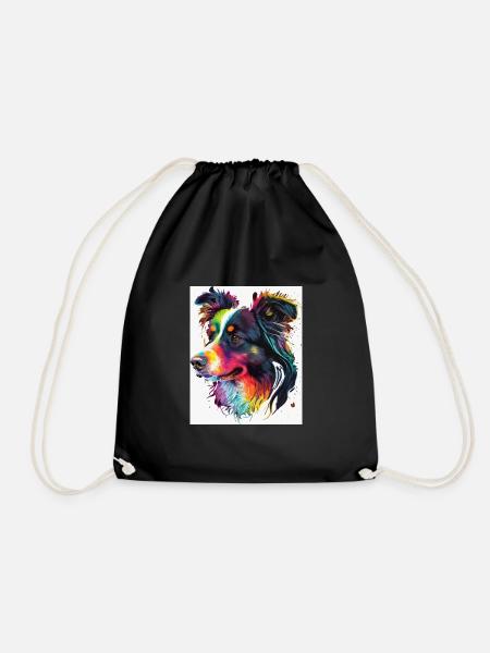 Rainbow Portrait Dog - Drawstring Bag - black