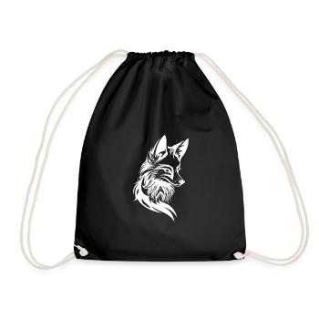 Elegant Fox Portrait in Tribal Tattoo Ink - Drawstring Bag - black - Front