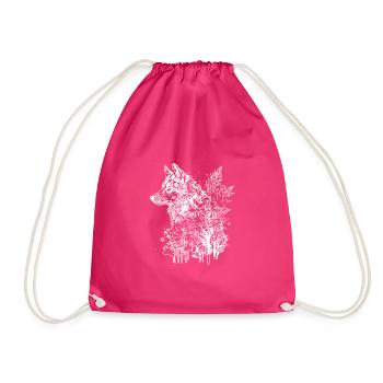 Vintage Wolf Head Portrait Nature Ink Tattoo Style - Drawstring Bag - fuchsia - Front