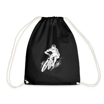 Mountain bikers with bike and helmet - Drawstring Bag - black - Front