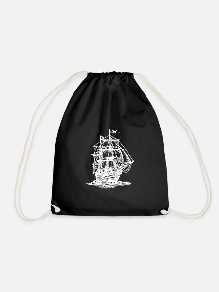 Altes Segelschiff mit zwei Masten unter Segeln - Turnbeutel - Schwarz