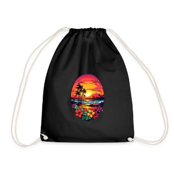 Palm Trees Hawaii Surfing Ocean Surfboard Design - Drawstring Bag - black - Front