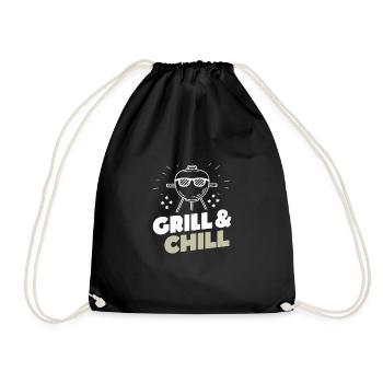 Grill & Chill Camping Zelten Wandern Lustig - Turnbeutel - Schwarz - Vorne