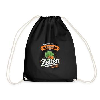 Mädchen Zeltliebe Camperin Outdoor Abenteuer - Turnbeutel - Schwarz - Vorne
