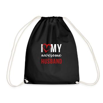 Proud Wife Mother Awesome Husband Gift Idea - Drawstring Bag - black - Front