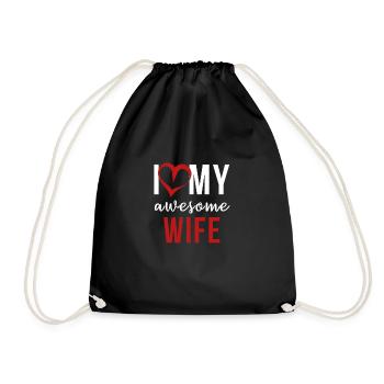 Proud Husband Father Awesome Wife Gift Idea - Drawstring Bag - black - Front
