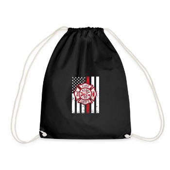 Red Line Thin Firefighter Fireman Firewomen Design - Drawstring Bag - black - Front