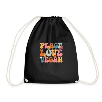 Vegan Peace Love Retro Vegetarian - Turnbeutel - Schwarz - Vorne