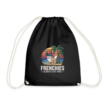 Cool Frenchie French Bulldog on the Beach - Drawstring Bag - black - Front