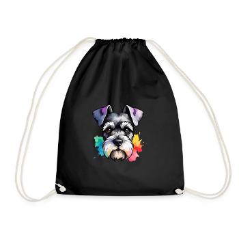 Miniature Schnauzer Dog Colorful in Watercolors - Drawstring Bag - black - Front