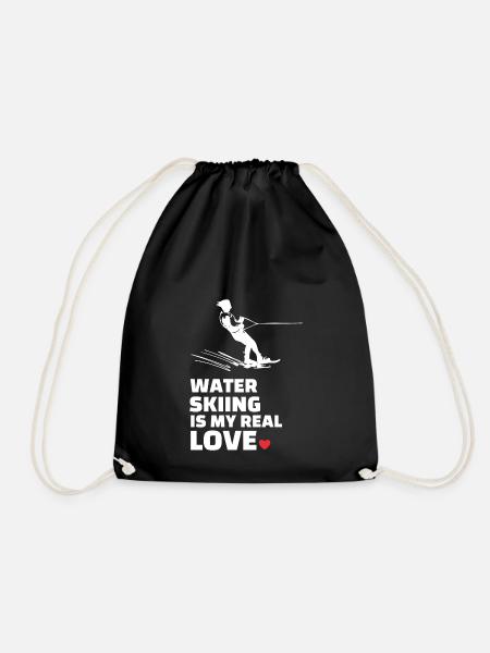 I love water skiing - Drawstring Bag - black