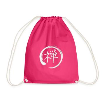Kanjii japanese symbol for Zen white - Drawstring Bag - fuchsia - Front