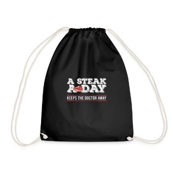 Steak A Day Funny Diet Anti-Vegan - Drawstring Bag - black - Front