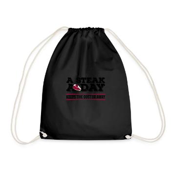 Steak A Day Funny Diet Anti-Vegan - Drawstring Bag - black - Front