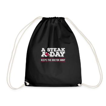 Steak A Day Funny Diet Anti-Vegan - Drawstring Bag - black - Front