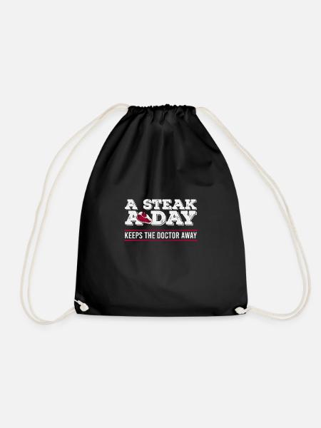 Steak A Day Funny Diet Anti-Vegan - Drawstring Bag - black