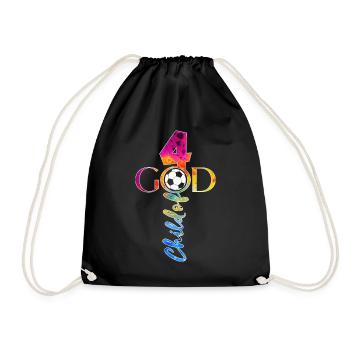 GOD 4 YEARS JESUS FOOTBALL 4TH BIRTHDAY - Drawstring Bag - black - Front