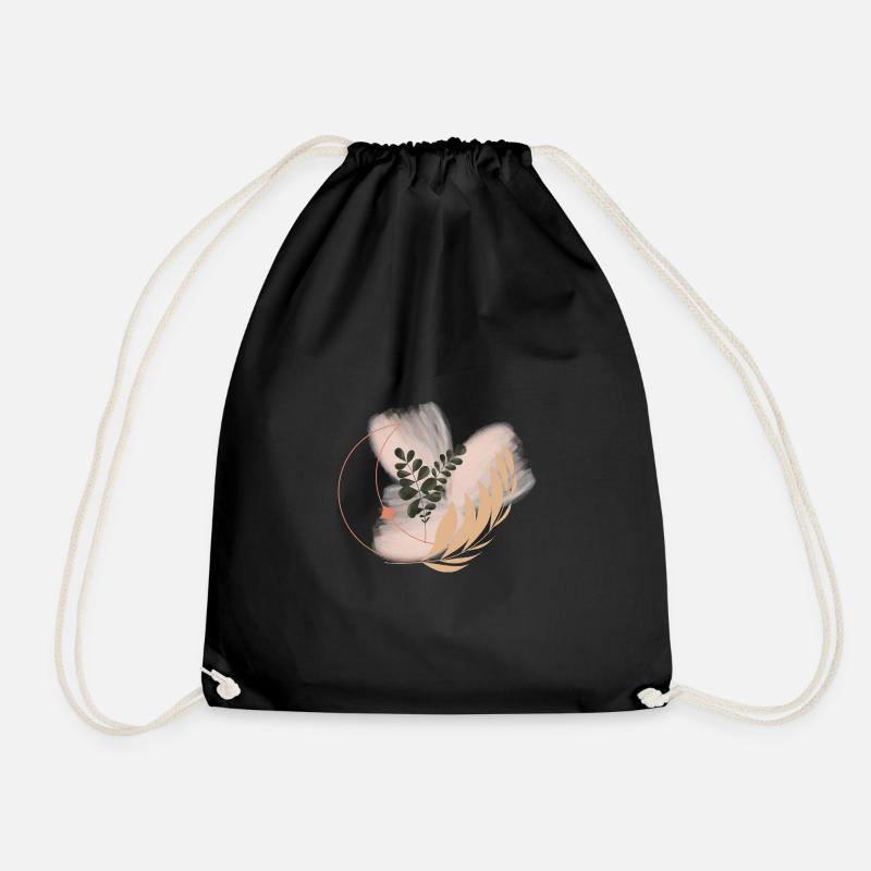 Pastel Flora Circle Leaves - Drawstring Bag - black