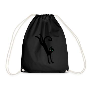 Retro jumping cat - Drawstring Bag - black - Front