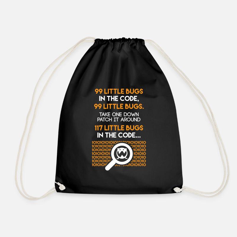 99 Little Bugs in The Code Funny Coding - Drawstring Bag - black