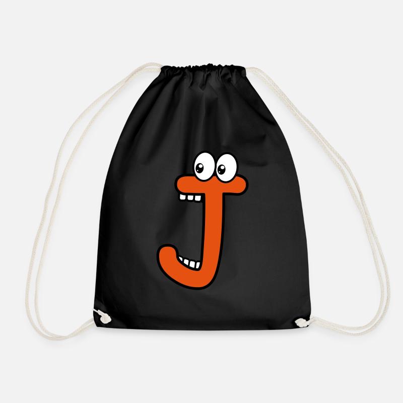 J - letter J with eyes 👀 - Drawstring Bag - black