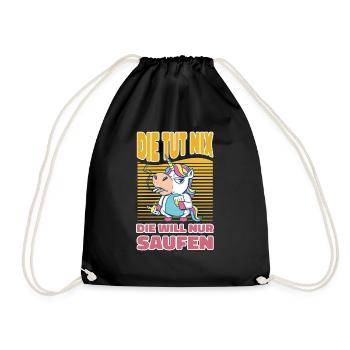 Böses Einhorn Saufen Bier Trinken - Lustiges - Turnbeutel - Schwarz - Vorne