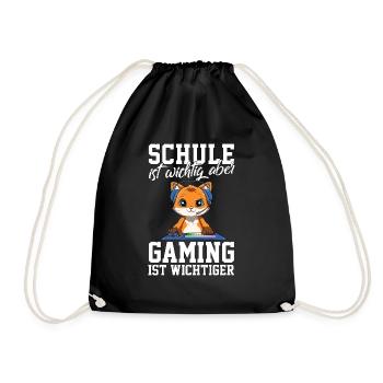 Gaming Fuchs - Computerspiele Videospiele Schule - Turnbeutel - Schwarz - Vorne
