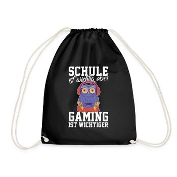 Gaming Eule - Computerspiele Videospiele Schule - Turnbeutel - Schwarz - Vorne