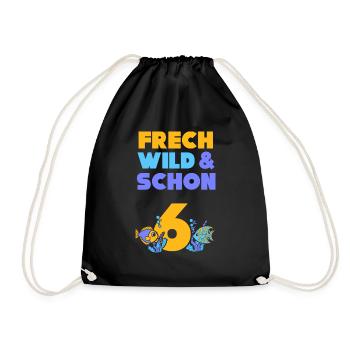 6 Jahre Geburtstag Junge Mädchen Fisch - Turnbeutel - Schwarz - Vorne