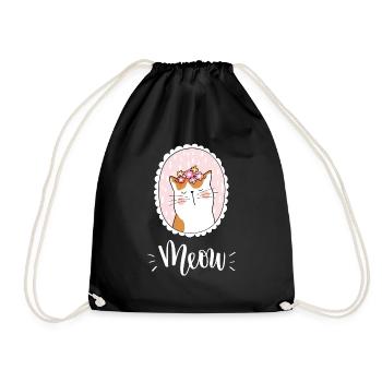 Niedliche Kawaii lustige Katze mit Blumen, die Miauen sagen - Turnbeutel - Schwarz - Vorne