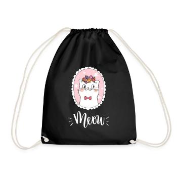 Niedliche Kawaii lustige Katze mit Blumen, die Miauen sagen - Turnbeutel - Schwarz - Vorne