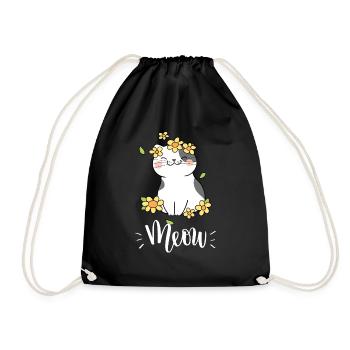 Chat mignon kawaii drôle avec des tournesols disant miaulement - Sac de sport léger - noir - Devant