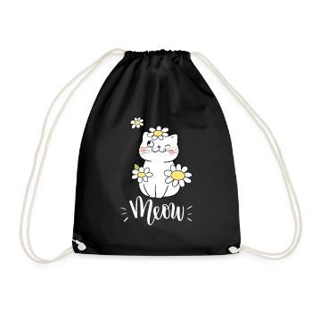 Chat mignon kawaii drôle avec des tournesols disant miaulement - Sac de sport léger - noir - Devant
