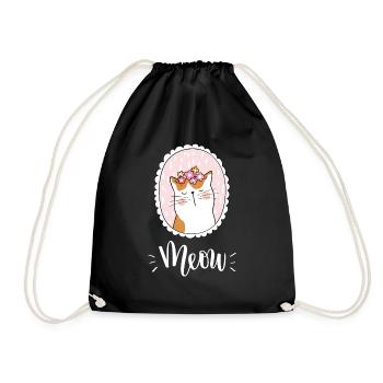 Niedliche Kawaii lustige Katze mit Blumen, die Miauen sagen - Turnbeutel - Schwarz - Vorne