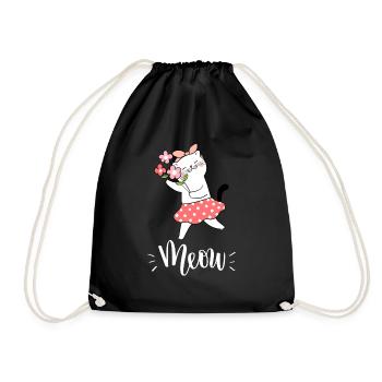 Niedliche Kawaii lustige Katze mit Blumen, die Miauen sagen - Turnbeutel - Schwarz - Vorne