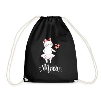 Niedliche Kawaii lustige Katze mit Blumen, die Miauen sagen - Turnbeutel - Schwarz - Vorne