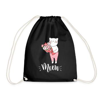Niedliche Kawaii lustige Katze mit Blumen, die Miauen sagen - Turnbeutel - Schwarz - Vorne