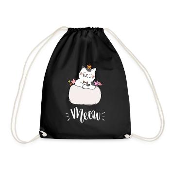 Niedliche Kawaii lustige Katze mit Blumen, die Miauen sagen - Turnbeutel - Schwarz - Vorne