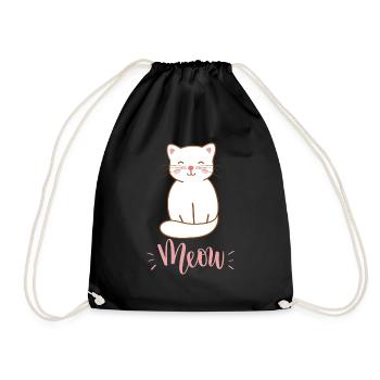 Cute Kawaii Funny Cat Saying Meow - Drawstring Bag - black - Front
