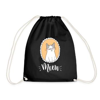 Cute Kawaii Funny Cat Saying Meow - Drawstring Bag - black - Front
