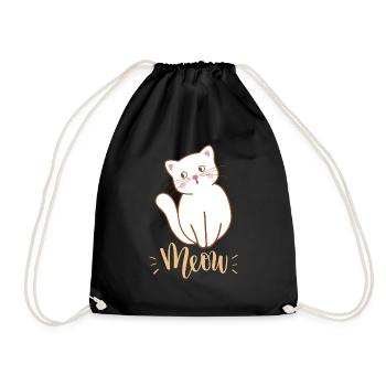 Cute Kawaii Funny Cat Saying Meow - Drawstring Bag - black - Front